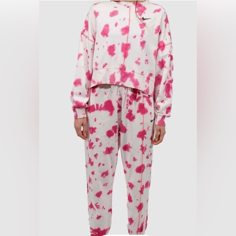 Nike Pink and White Tie-Dye Jogger Set Top-M Bottom-S